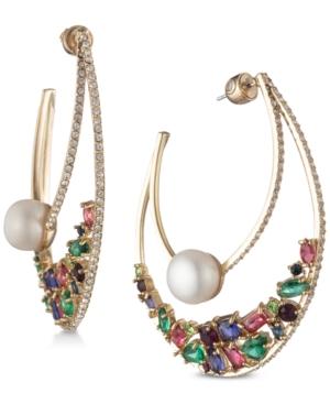 Carolee Gold-tone Multicolor Crystal & Freshwater Pearl (10mm) 2-1/4 Statement Hoop Earrings