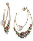 Carolee Gold-tone Multicolor Crystal & Freshwater Pearl (10mm) 2-1/4 Statement Hoop Earrings