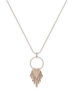 Inc International Concepts Rose Gold-tone Pink Pave Circle & Shaky Sticks Pendant Necklace, Created For Macy's