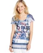 Style & Co. Petite Paris Graphic-print Fringe-hem Top
