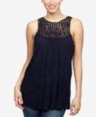 Lucky Brand Crocheted-yoke Top