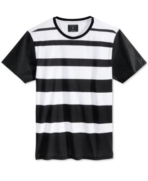 Guess Men's Stream Stripe Faux-leather-sleeve T-shirt