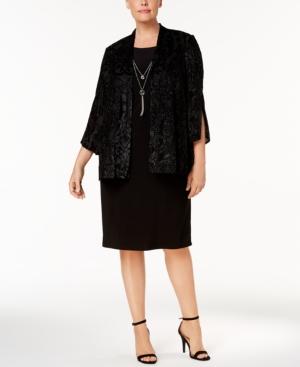 R & M Richards Plus Size Necklace Dress & Glitter Velvet-flocked Jacket