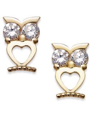 Cubic Zirconia Owl Stud Earrings In 10k Gold (5mm)