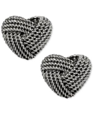 Betsey Johnson Silver-tone Knotted Heart Stud Earrings