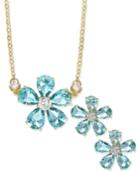 City By City Gold-tone Crystal Flower Pendant Necklace And Stud Earrings