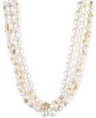 Anne Klein Gold-tone Imitation Pearl And Crystal Multi-strand Toggle Necklace
