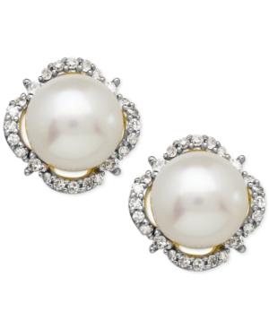 Cultured Freshwater Pearl (7mm) And Diamond (1/6 Ct. T.w.) Halo Stud Earrings In 14k Gold
