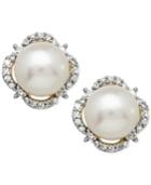 Cultured Freshwater Pearl (7mm) And Diamond (1/6 Ct. T.w.) Halo Stud Earrings In 14k Gold