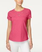 Charter Club Cotton Cutout-detail Embroidered Top, Only At Macy's