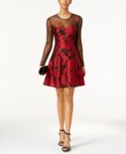 Guess Mesh & Floral-print Fit & Flare Dress