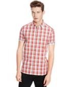 Kenneth Cole Reaction Checked Button-front Short-sleeve Shirt