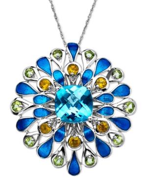 Town & Country Sterling Silver Necklace, Blue Topaz (5 Ct. T.w.) And Multistone Flower Pendant