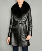 The Fur Vault Fox-fur-collar Belted Leather Coat