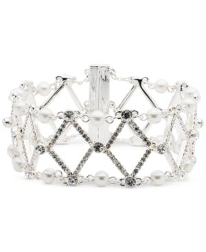 Anne Klein Silver-tone Openwork Crystal Magnetic Closure Bracelet