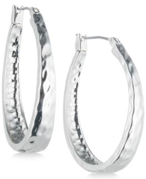 Nine West Silver-tone Domed Textured Hoop Earrings