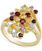 Multi-gemstone Cluster Ring (1/2 Ct. T.w.) In 18k Gold-plated Sterling Silver