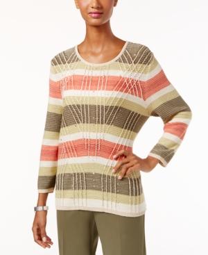 Alfred Dunner Petite Cactus Ranch Striped Sweater