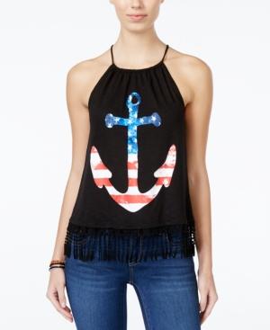 Self Esteem Juniors' Fringe Tie-back Anchor Graphic Tank