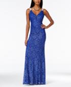 City Studios Juniors' Embellished Illusion Glitter Lace Gown