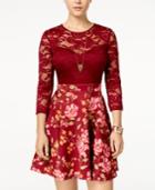 B Darlin Juniors' Lace & Floral-print Scuba Fit & Flare Dress