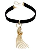Thalia Sodi Gold-tone Pave Snake & Chain Tassel Black Velvet Ribbon Choker Necklace, Only At Macy's