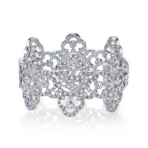 2028 Silver Tone Crystal Filigree Magnetic Cuff Bracelet