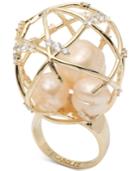 Carolee Gold-tone Crystal & Imitation Pearl Caged Dome Statement Ring