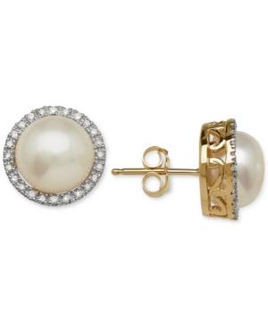 Cultured Freshwater Pearl (8mm) And Diamond (1/8 Ct. T.w.) Earrings In 14k Gold