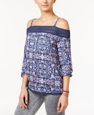 One Hart Juniors' Printed Cold-shoulder Peasant Top, Only At Macy's
