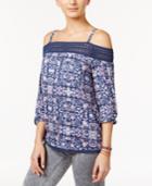 One Hart Juniors' Printed Cold-shoulder Peasant Top, Only At Macy's
