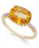 14k Gold Ring, Citrine (3 Ct. T.w.) And Diamond Accent Oval Ring