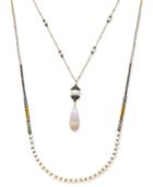 Paul & Pitu Naturally 14k Gold-plated Multi-stone And Cultured Freshwater Pearl Double Row Pendant Necklace