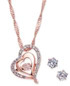 Charter Club Rose Gold-tone Crystal Heart Pendant Necklace & Stud Earrings