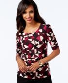 Alfani Petite Printed Ruched-sleeve Top, Only At Macy's