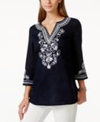 Charter Club Linen Embellished Embroidered Tunic, Only At Macy's