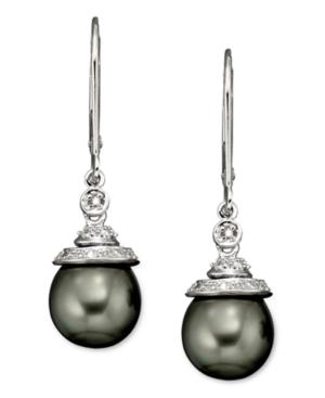 Tahitian Pearl And Diamond Accent Earrings In 14k Gold And Sterling Silver (7mm)