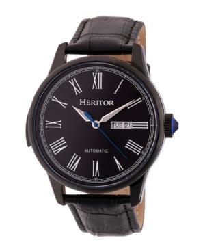Heritor Automatic Prescott Black Leather Watches 43mm