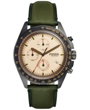 Fossil Men's Chronograph Sport 54 Green Leather Strap Watch 44mm Ch3049