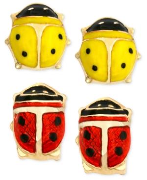 10k Gold Earrings Set, Red And Yellow Ladybug Stud Earrings