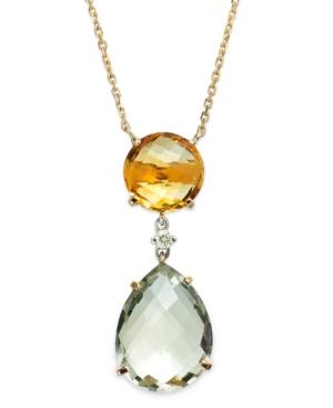 14k Gold Necklace, Citrine (3-1/3 Ct. T.w.), Green Amethyst (8 Ct. T.w.) And Diamond Accent Pear Drop Pendant