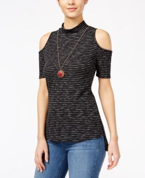 Bcx Juniors' Cold-shoulder High-low Necklace Top