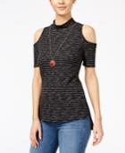 Bcx Juniors' Cold-shoulder High-low Necklace Top