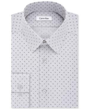 Calvin Klein Steel Men's Slim-fit Non-iron Performance Gray-print Dress Shirt