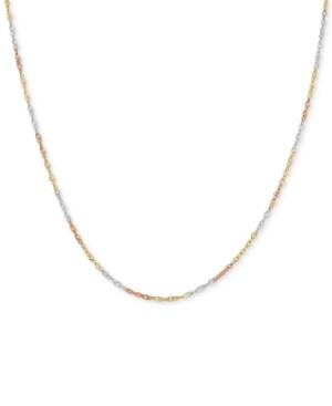 18 Tri-color Singapore Chain Necklace In 14k Gold, White Gold & Rose Gold