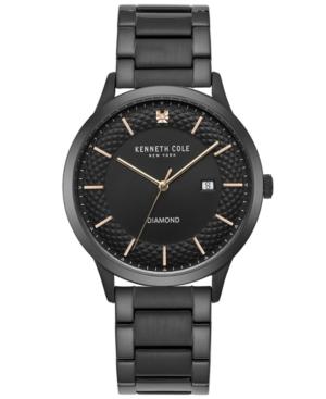 Kenneth Cole New York Men's Diamond-accent Black Stainless Steel Bracelet Watch 41mm