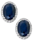 Sapphire And White Sapphire Oval Stud Earrings In 10k White Gold (3 Ct. T.w.)