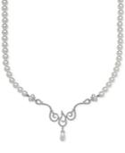 Silver-tone Faux-pearl And Pave Drama Necklace With Swarovski Crystals