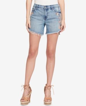 Jessica Simpson Juniors' Mika Best Friend Embroidered Denim Shorts