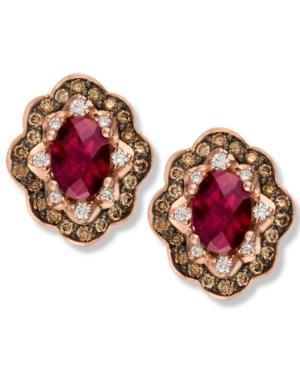 Le Vian 14k Rose Gold Earrings, Rhodolite (1-3/4 Ct. T.w.) And Diamond And Chocolate Diamond (5/8 Ct. T.w.) Earrings